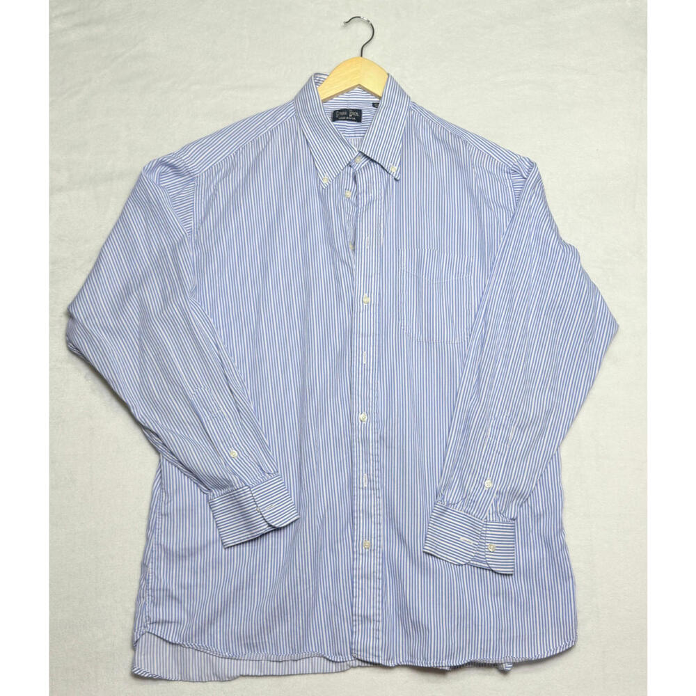 VTG Gitman Bros Men's Button down Shirt 17.5 35 XL Blue White Stripe Made in USA